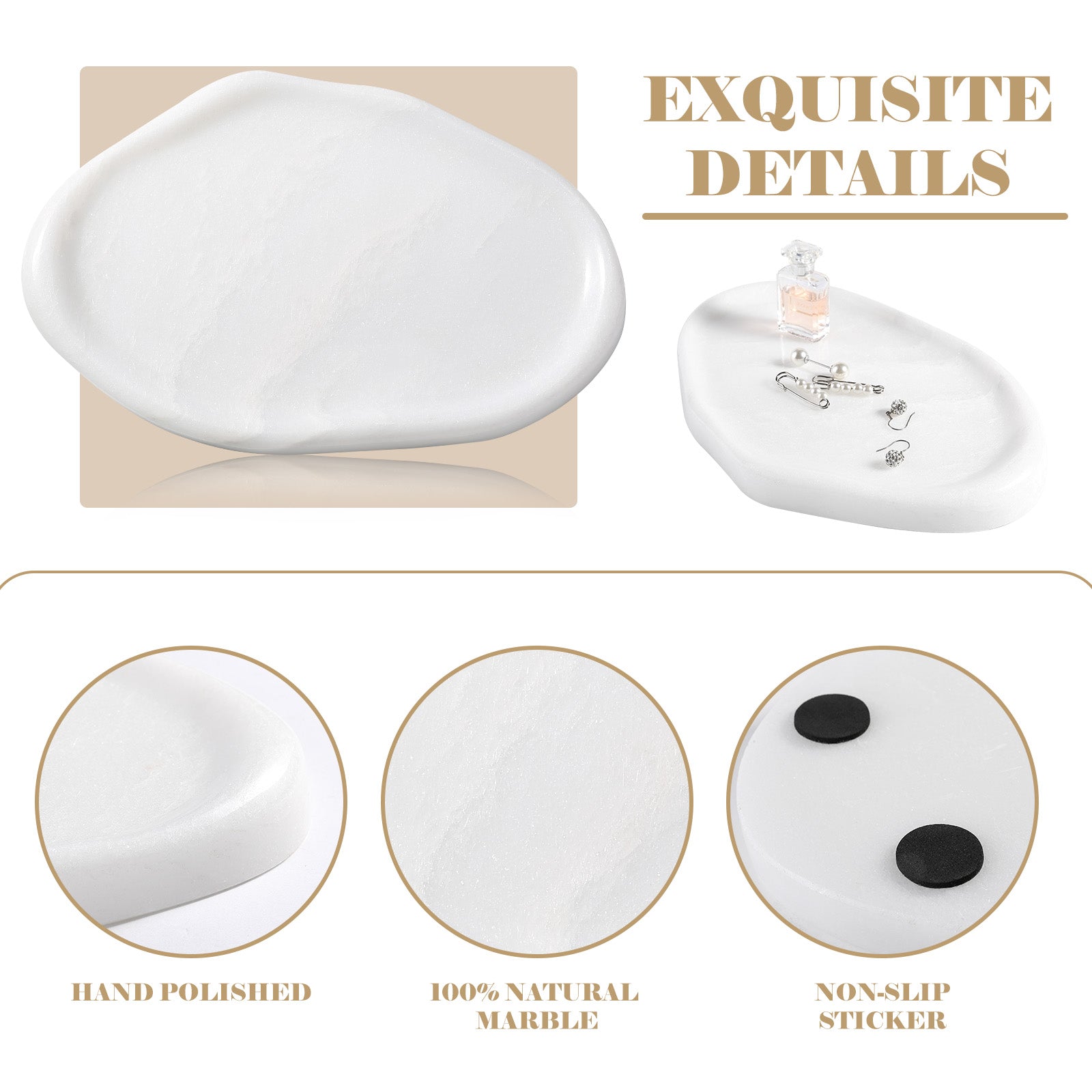 Koville lace edge storage tray for small items in Namib Bianco natural stone