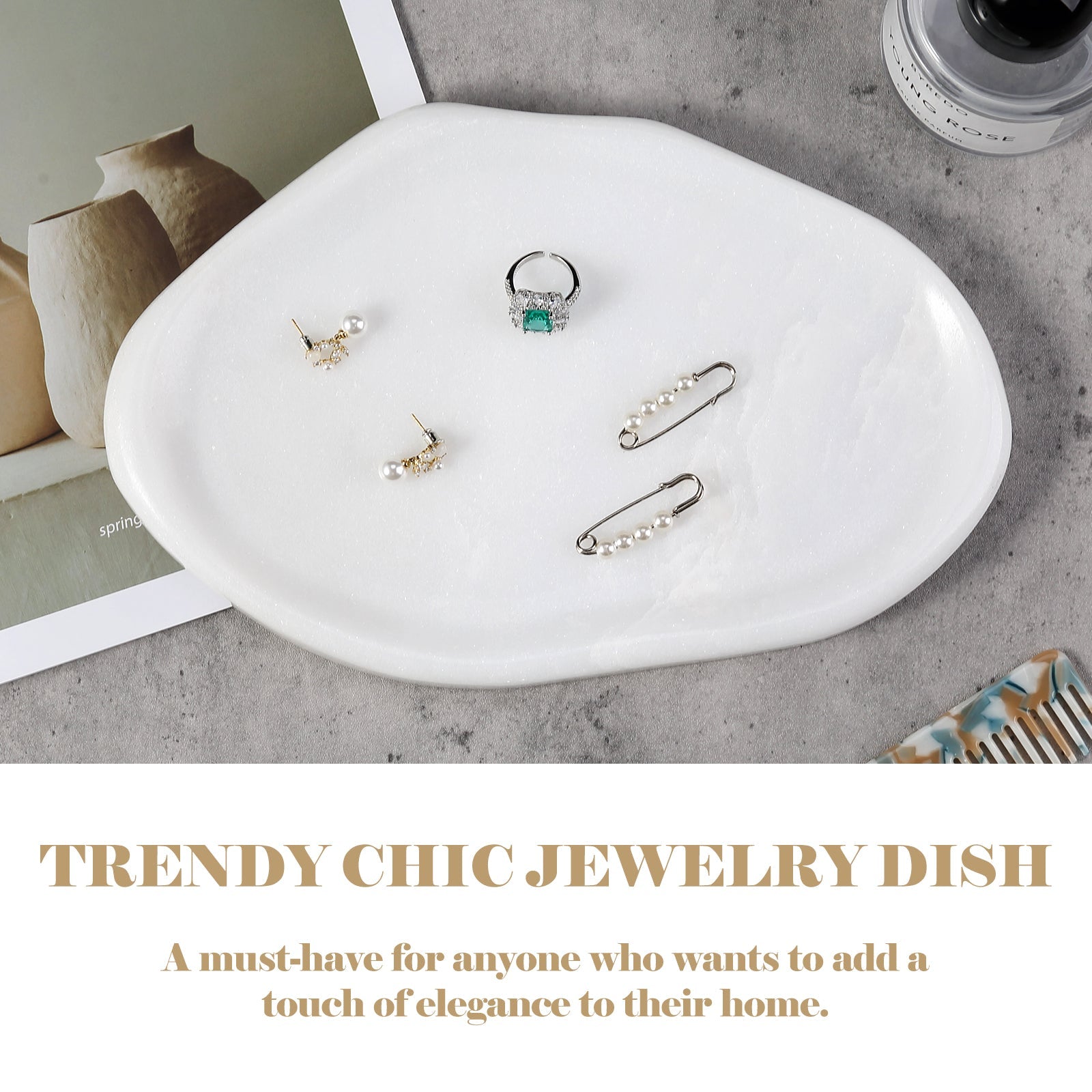 Koville lace edge storage tray for small items in Namib Bianco natural stone