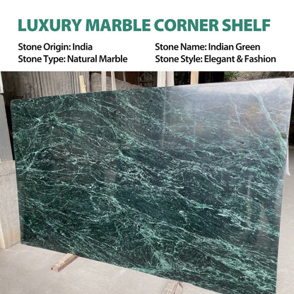Koville Natural Marble corner shelf in Indian Green for a bathroom corner