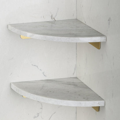Koville Natural Marble corner shelf in Namib Fantasy for a bathroom corner