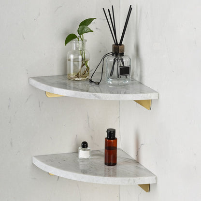 Koville Natural Marble corner shelf in Namib Fantasy for a bathroom corner