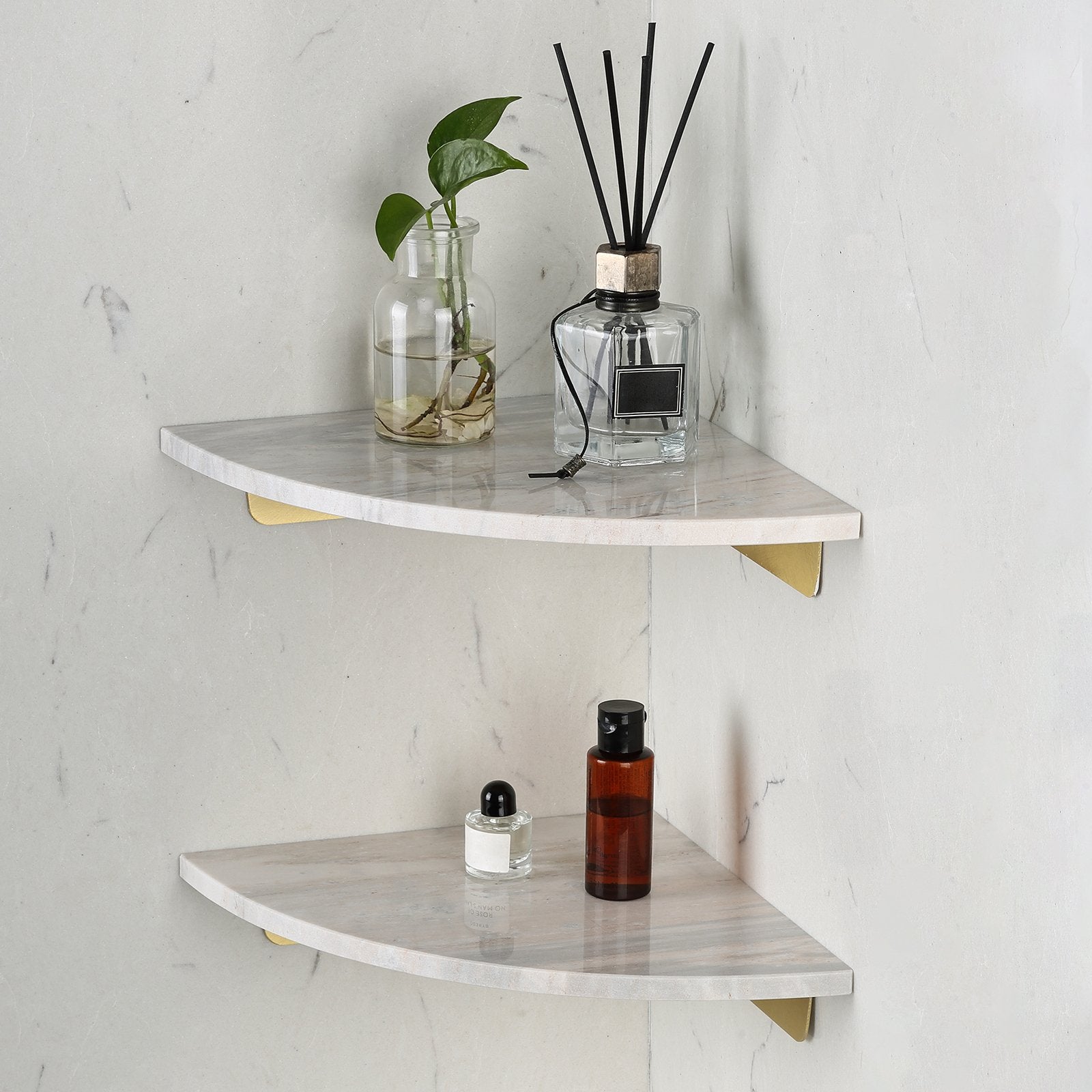 Koville Natural Marble corner shelf in Palissandro Classico for a bathroom corner