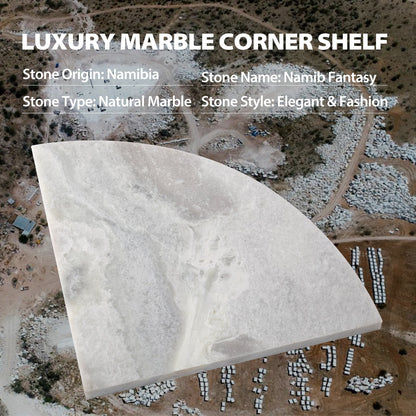 Koville Natural Marble corner shelf in Namib Fantasy for a bathroom corner
