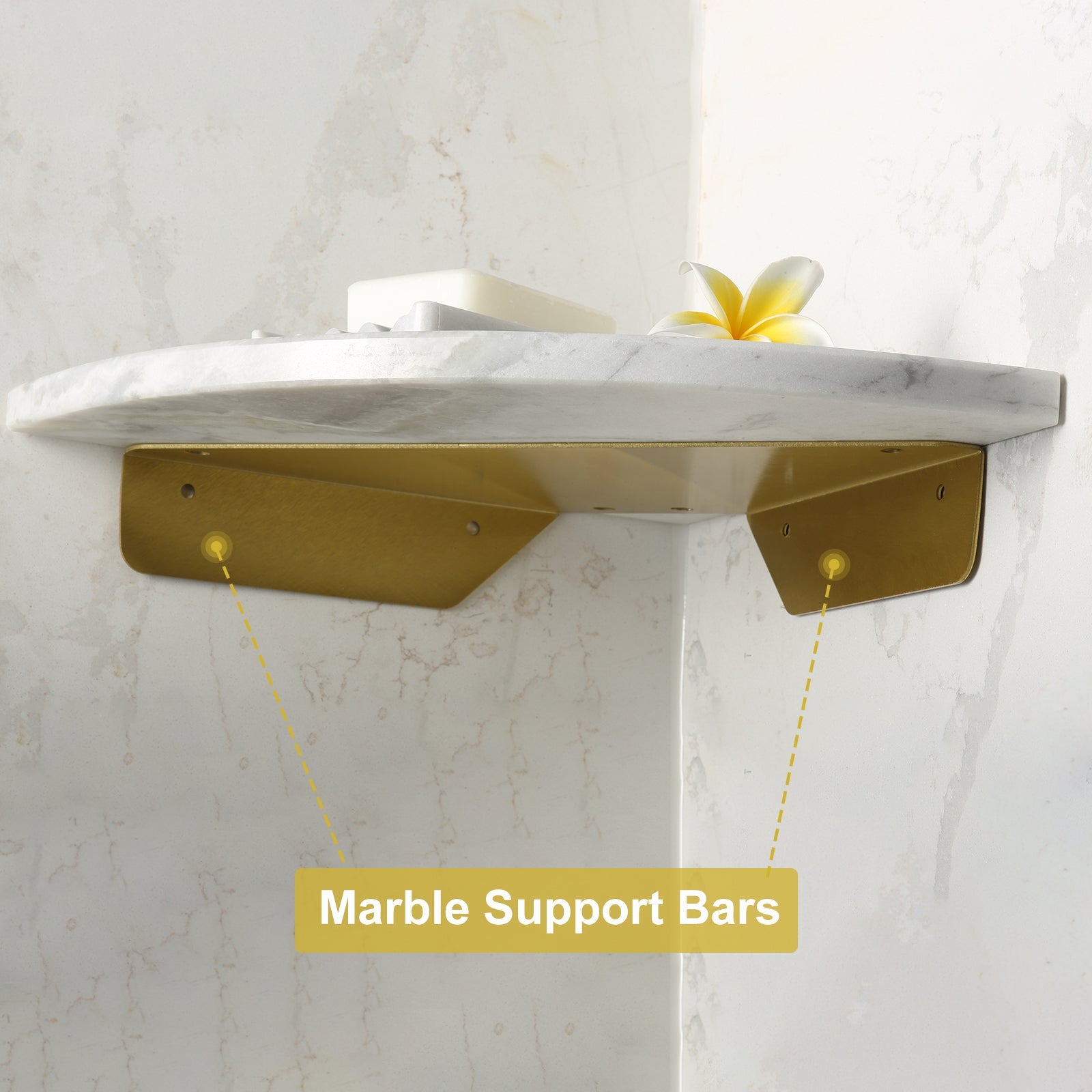 Koville Natural Marble corner shelf in Namib Fantasy for a bathroom corner