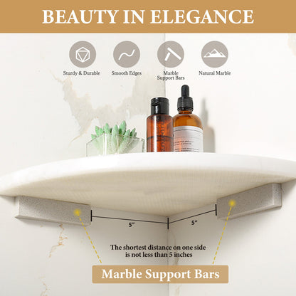 Koville Natural Marble corner shelf in Namib Fantasy for a bathroom corner