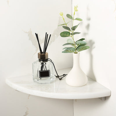 Koville Natural Marble corner shelf in Namib Fantasy for a bathroom corner