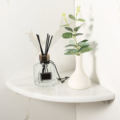 Koville Natural Marble corner shelf in Namib Fantasy for a bathroom corner