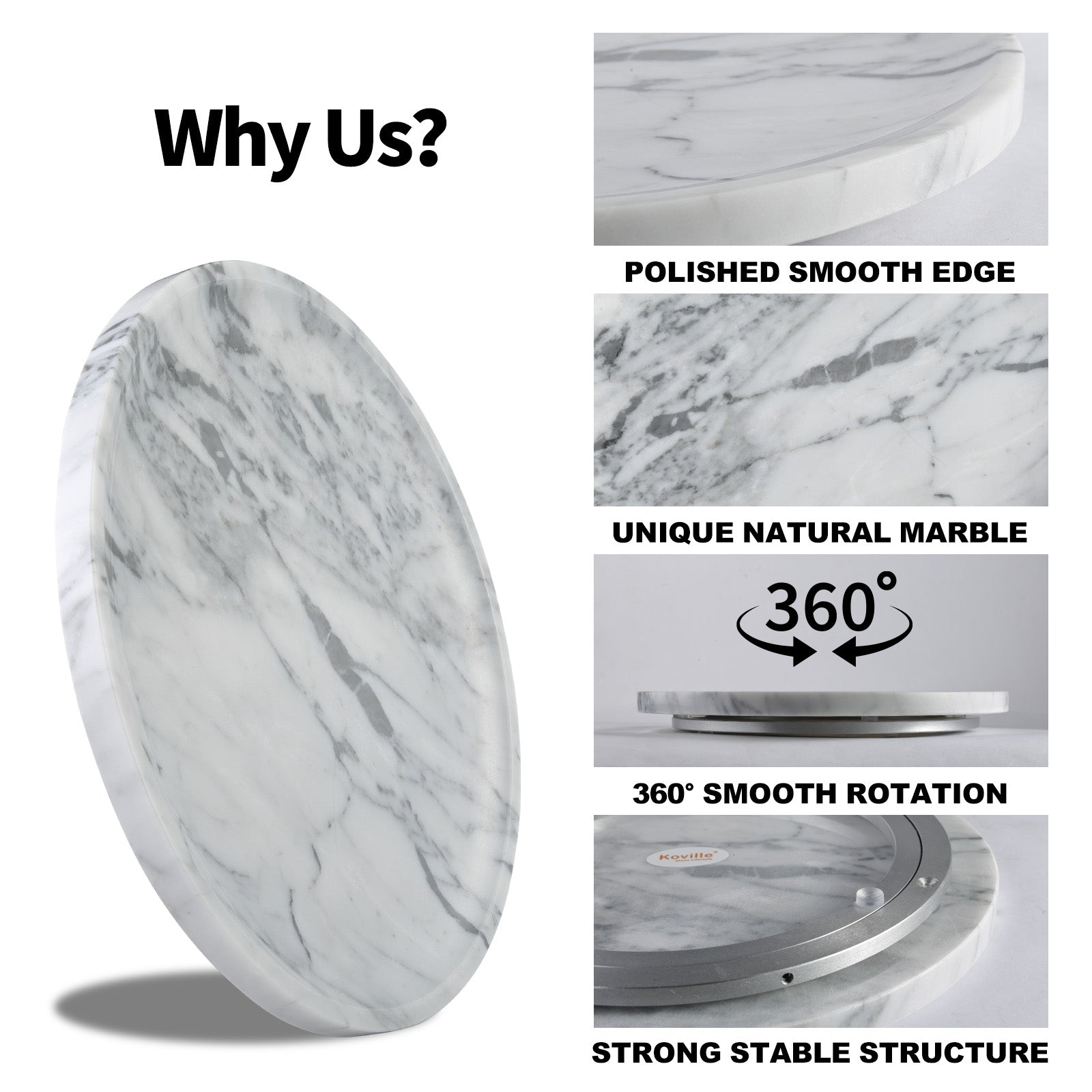 Koville 300 mm lazy susan for table serving in Arabescato natural stone
