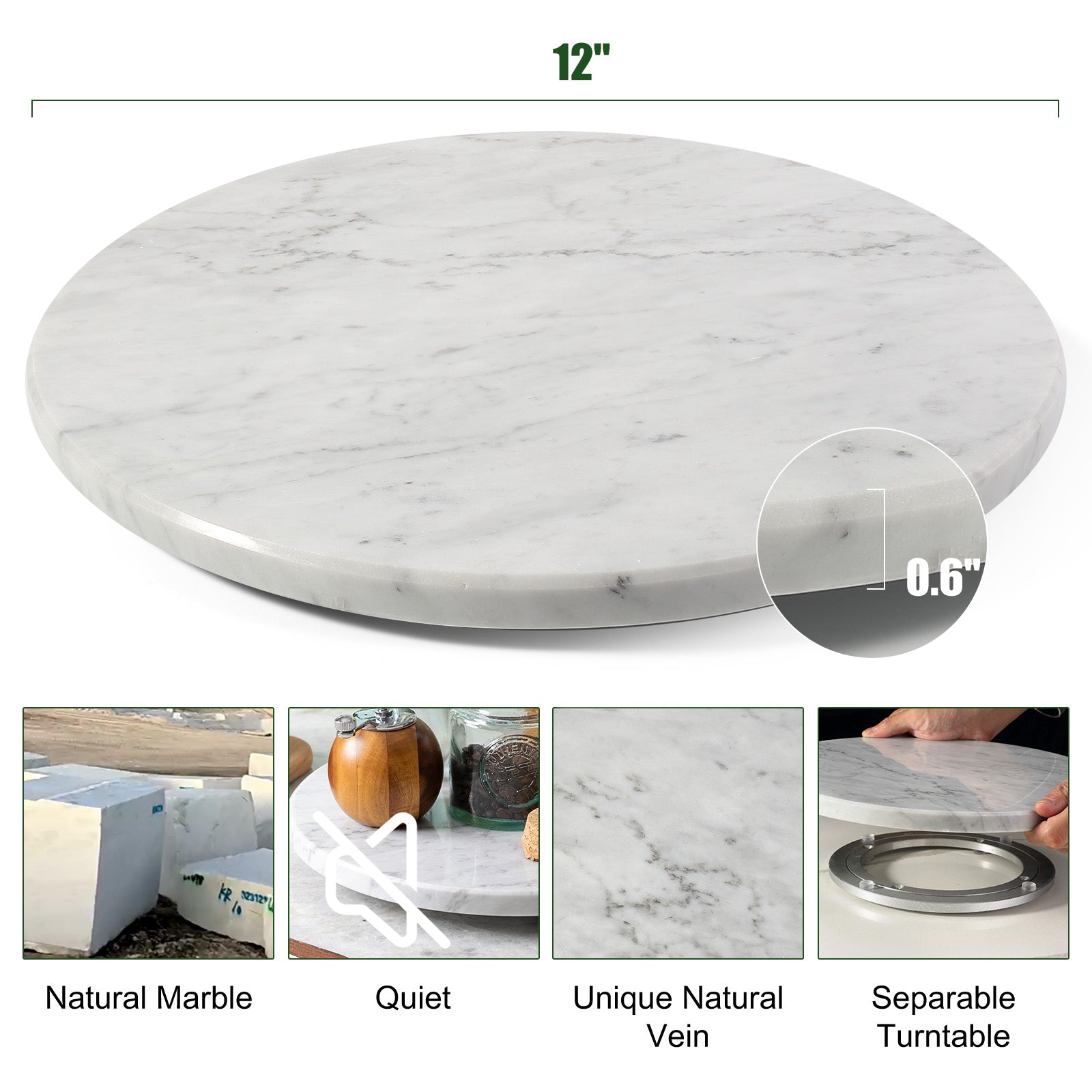 Koville 300 mm lazy susan for table serving in Bianco Carrara natural stone