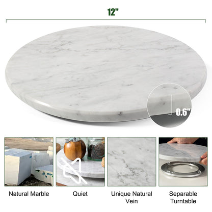 Koville 300 mm lazy susan for table serving in Bianco Carrara natural stone