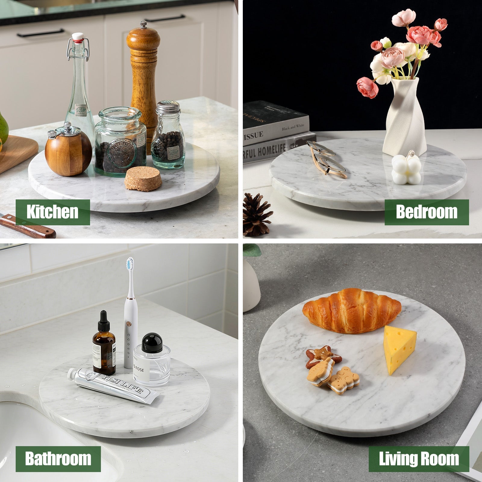 Koville 300 mm lazy susan for table serving in Bianco Carrara natural stone
