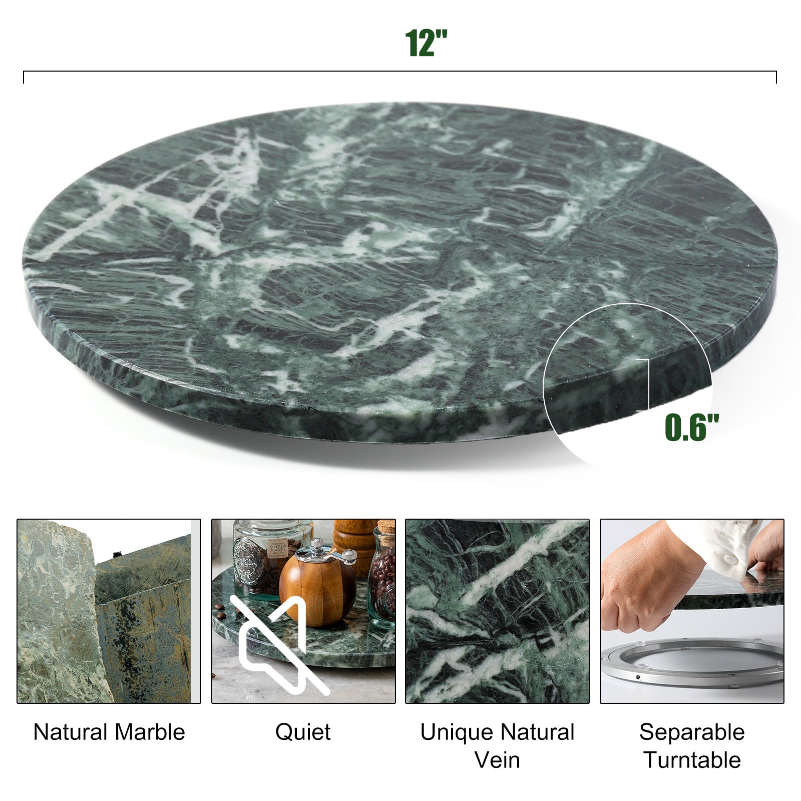 Koville 300 mm lazy susan for table serving in Verde Remeggiato natural stone