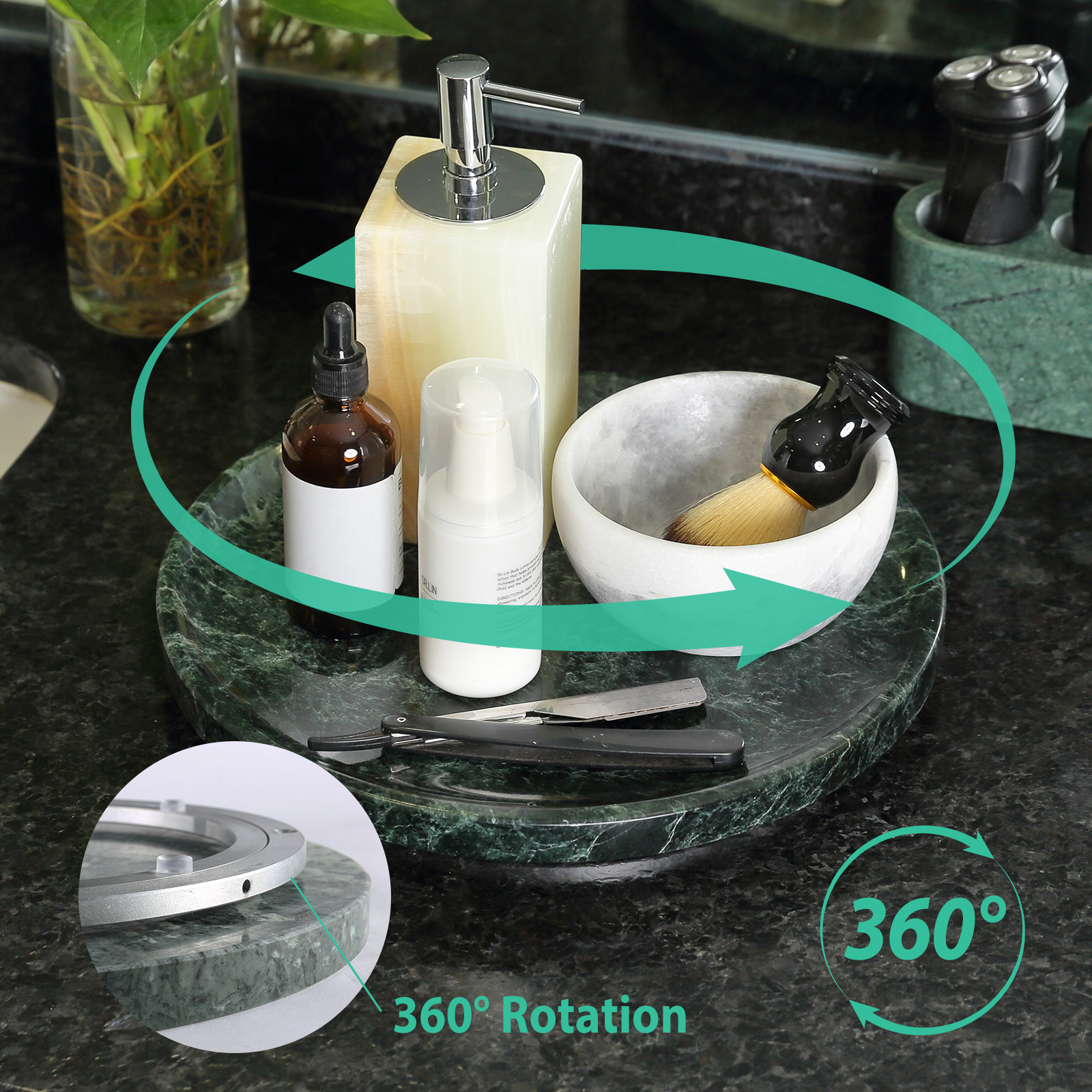Koville 300 mm lazy susan for table serving in Verde Remeggiato natural stone