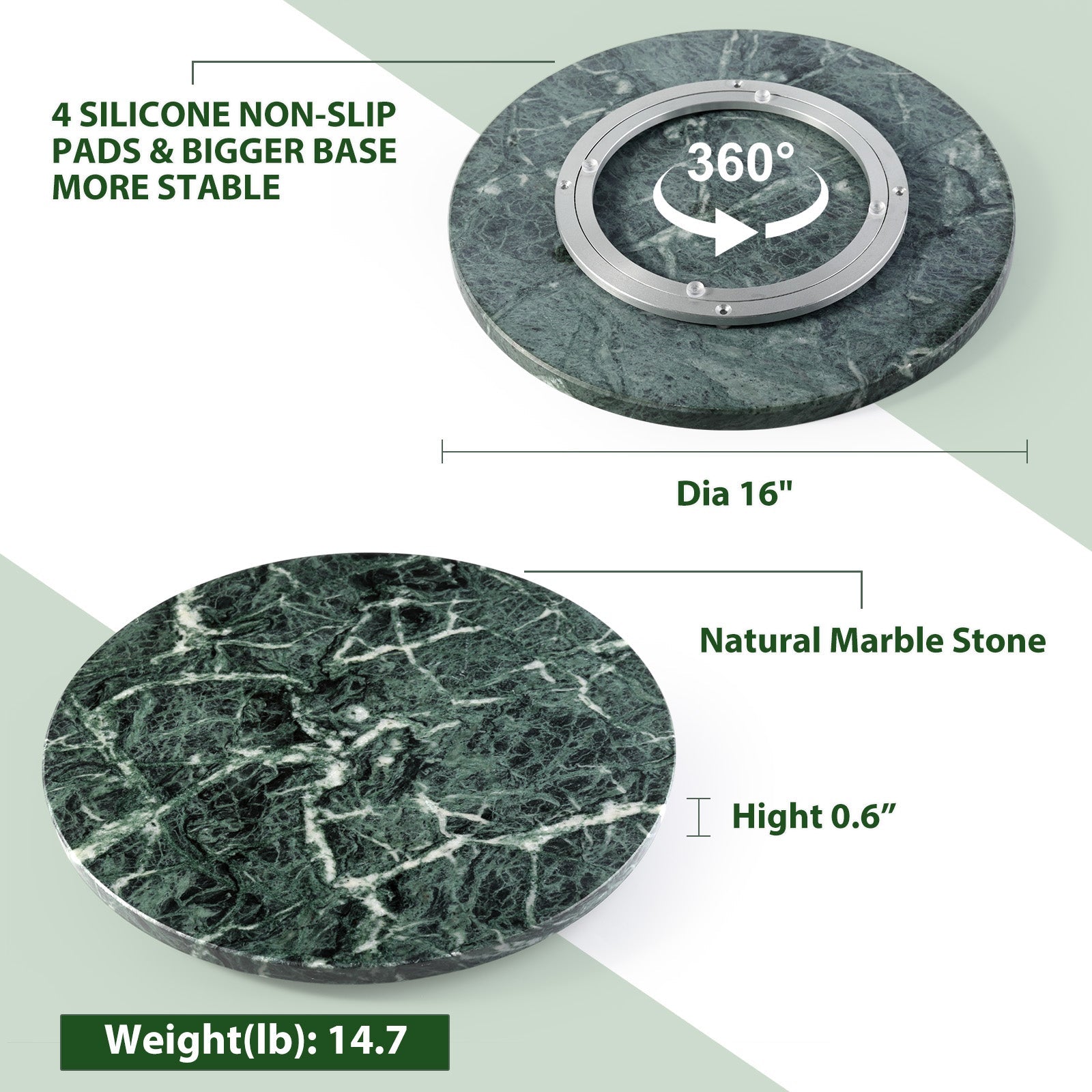 Koville 406 mm lazy susan for table serving in Indian Green natural stone