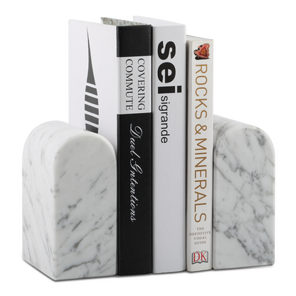 Koville triumphal arch bookend for shelf styling in Bianco Carrara natural stone