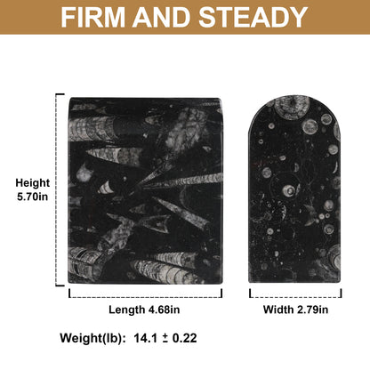 Koville triumphal arch bookend for shelf styling in Black Fossil natural stone