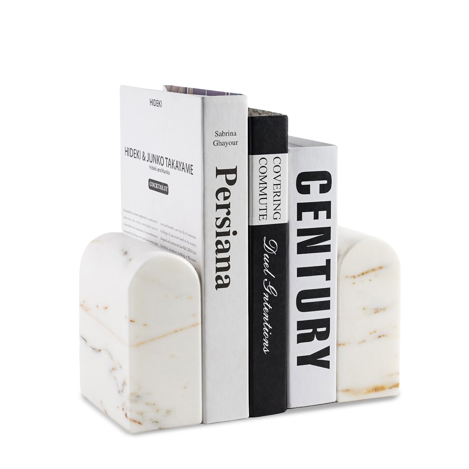 Koville triumphal arch bookend for shelf styling in Golden Calacatta natural stone