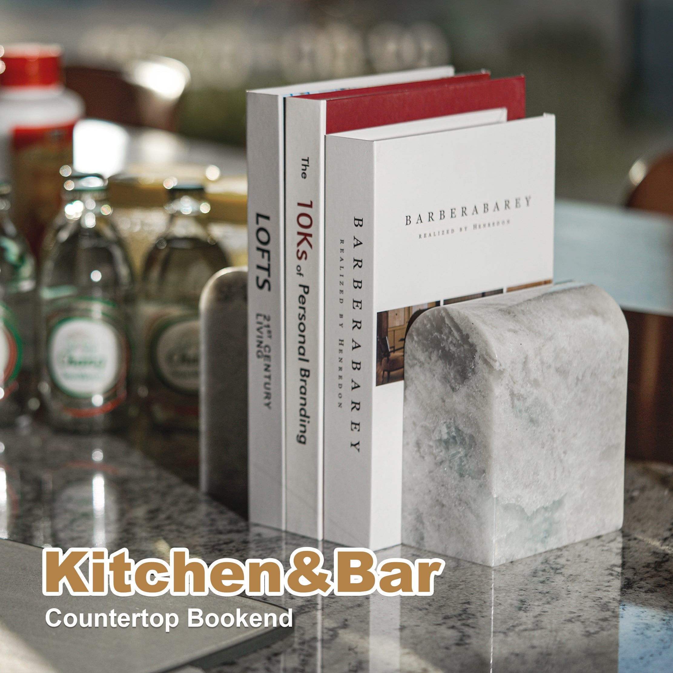 Koville triumphal arch bookend for shelf styling in Grigio Fantasy natural stone