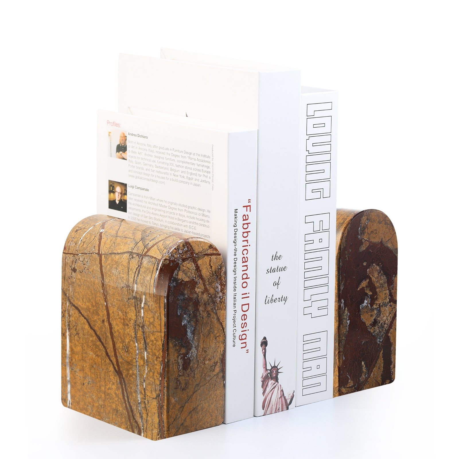 Koville triumphal arch bookend for shelf styling in Rainforest Gold natural stone