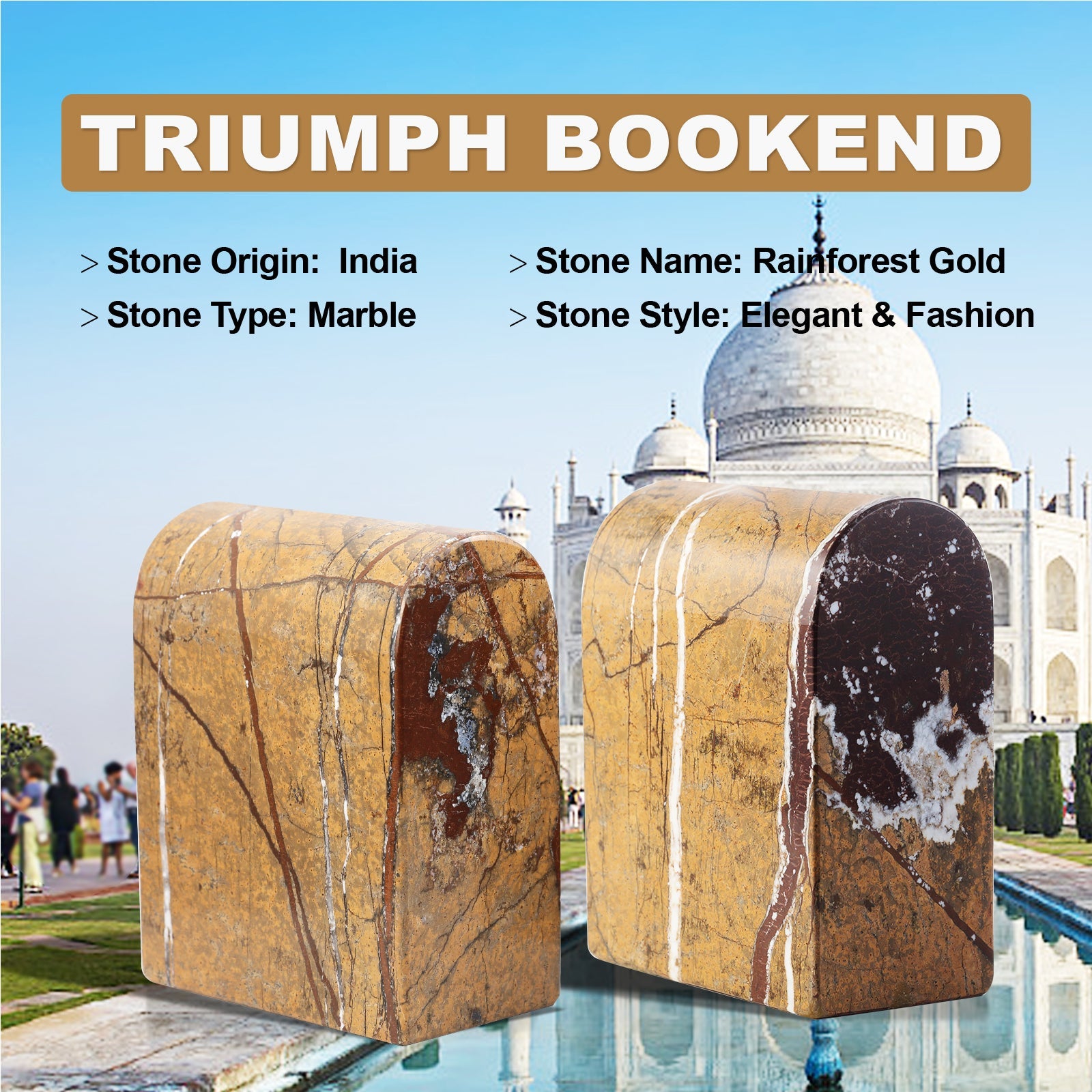 Koville Marble Triumphal Arch Bookend SE in Rainforest Gold, product view