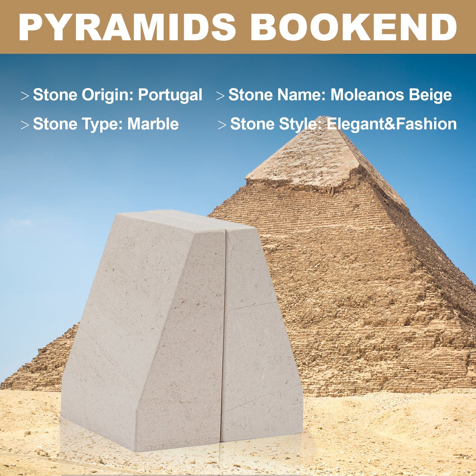 Koville mayan pyramid bookend for shelf styling in Moleanos Beige natural stone
