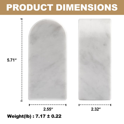 Koville medium triumphal arch bookends for shelf styling in Bianco Carrara natural stone