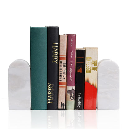 Koville medium triumphal arch bookends for shelf styling in Bianco Fiora natural stone