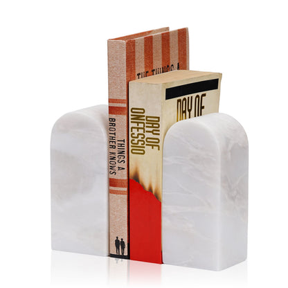 Koville medium triumphal arch bookends for shelf styling in Bianco Fiora natural stone