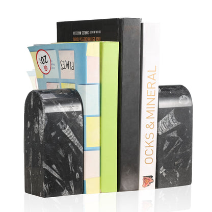 Koville medium triumphal arch bookends for shelf styling in Black Fossil natural stone