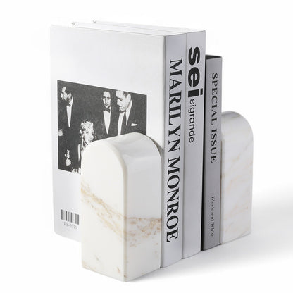 Koville medium triumphal arch bookends for shelf styling in Golden Calacatta natural stone