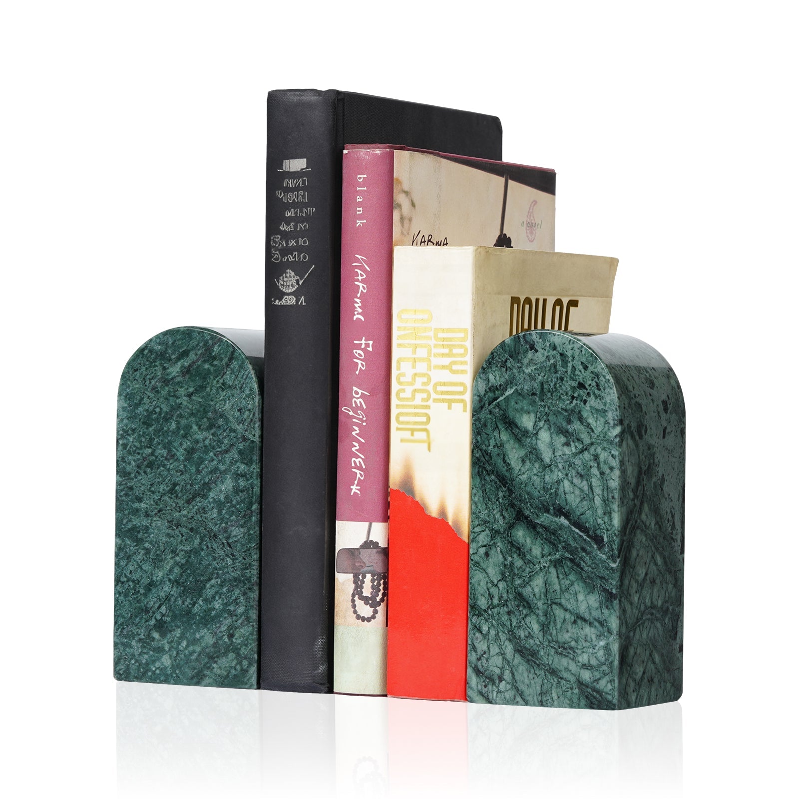 Koville medium triumphal arch bookends for shelf styling in Indian Green natural stone