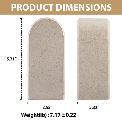 Koville medium triumphal arch bookends for shelf styling in Moleanos Beige natural stone