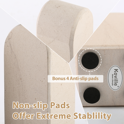 Koville medium triumphal arch bookends for shelf styling in Moleanos Beige natural stone