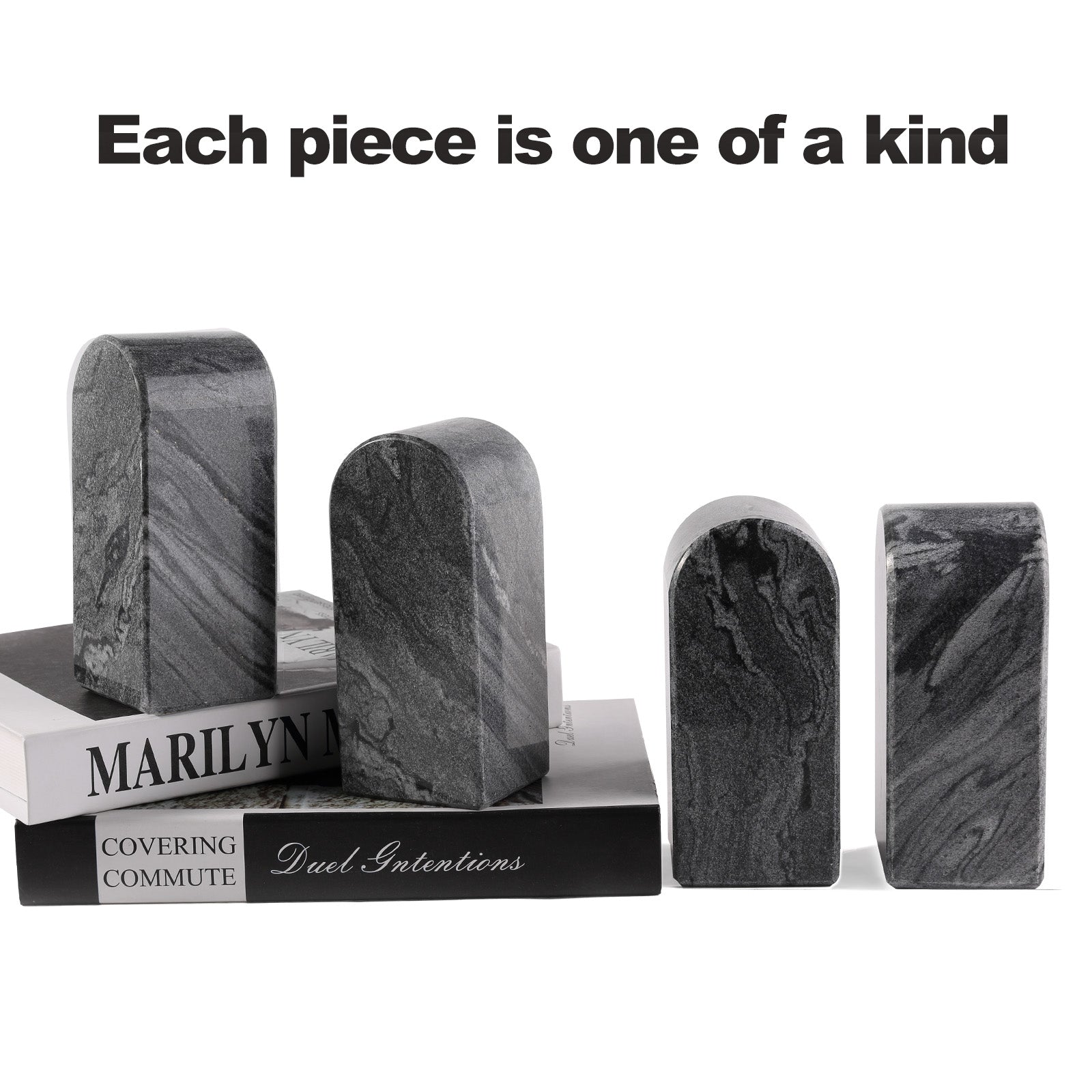 Koville medium triumphal arch bookends for shelf styling in Monte Grigio natural stone