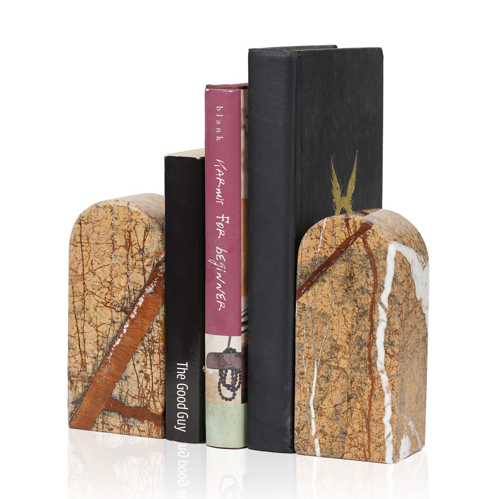Koville medium triumphal arch bookends for shelf styling in Rainforest Gold natural stone
