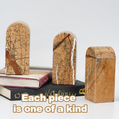 Koville medium triumphal arch bookends for shelf styling in Rainforest Gold natural stone