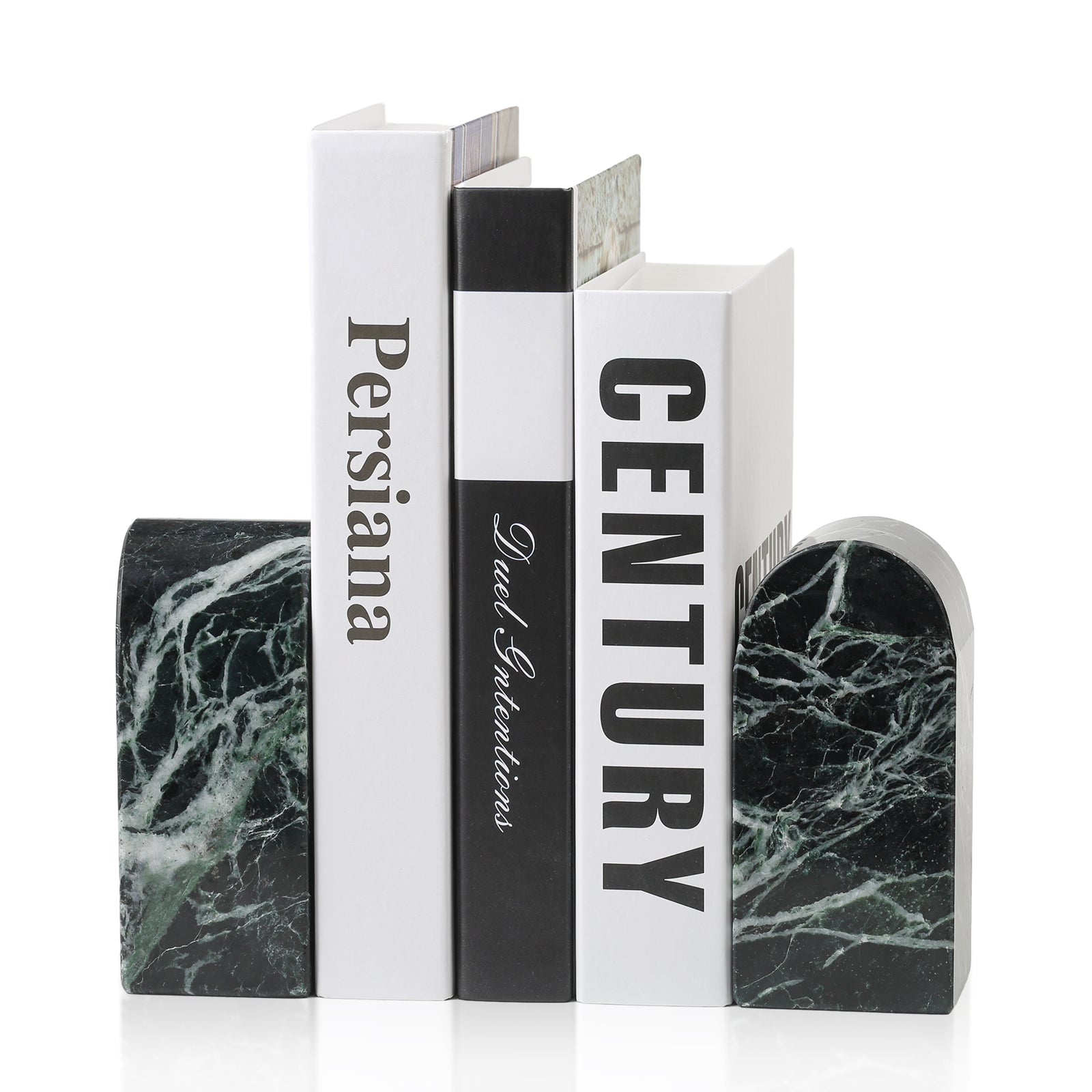 Koville medium triumphal arch bookends for shelf styling in Verde Remeggiato natural stone