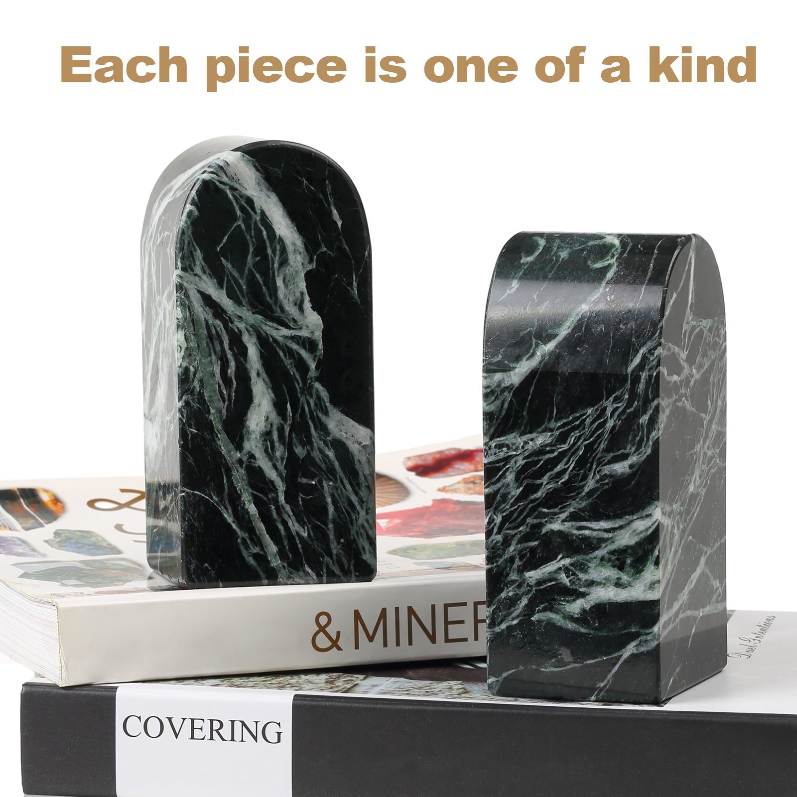 Koville medium triumphal arch bookends for shelf styling in Verde Remeggiato natural stone