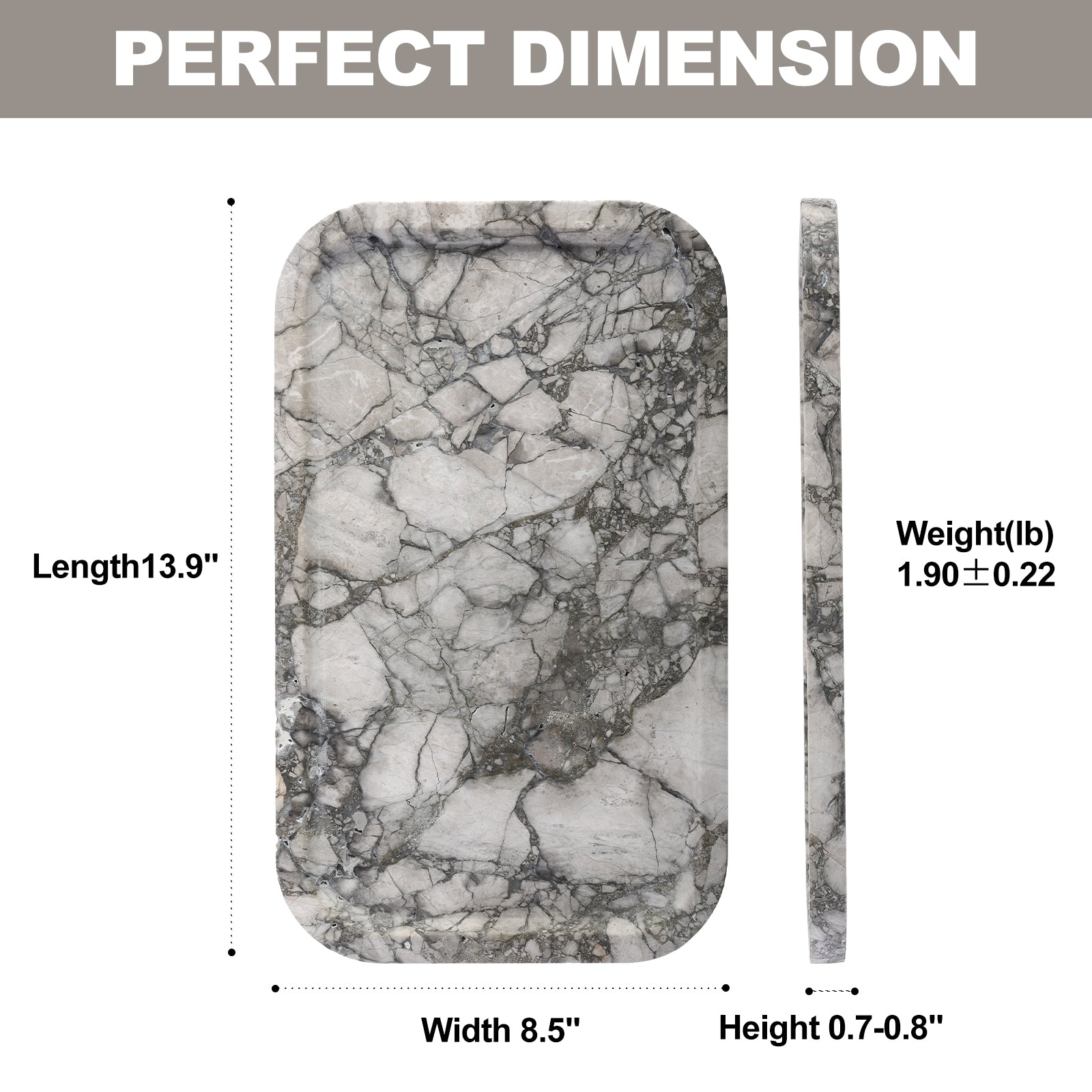 Koville Natural Stone One-Piece Square Trays in Silver Pearl, product view 66