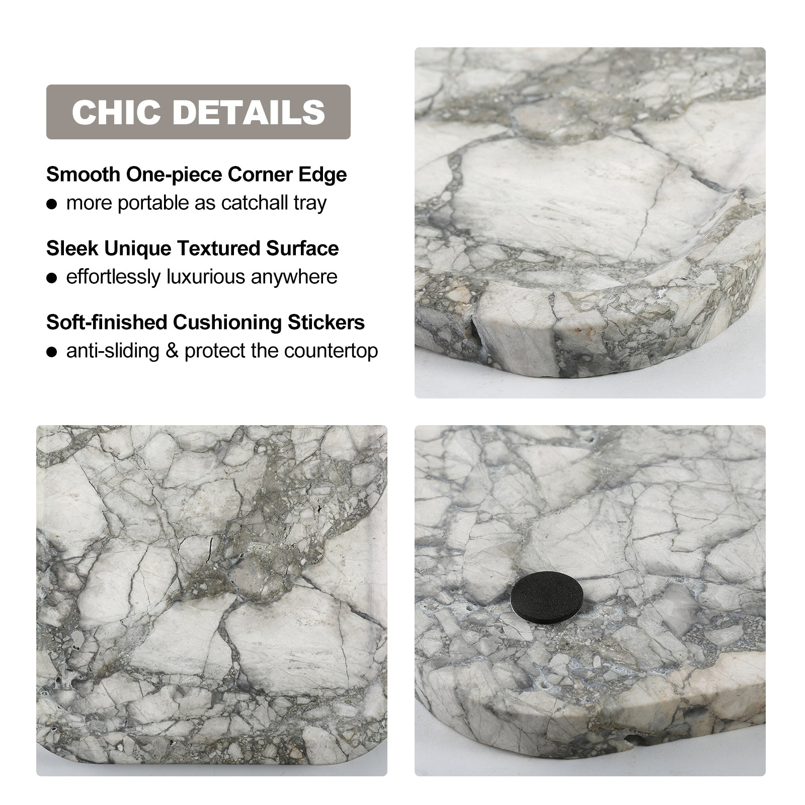 Koville Natural Stone One-Piece Square Trays in Silver Pearl, product view 67
