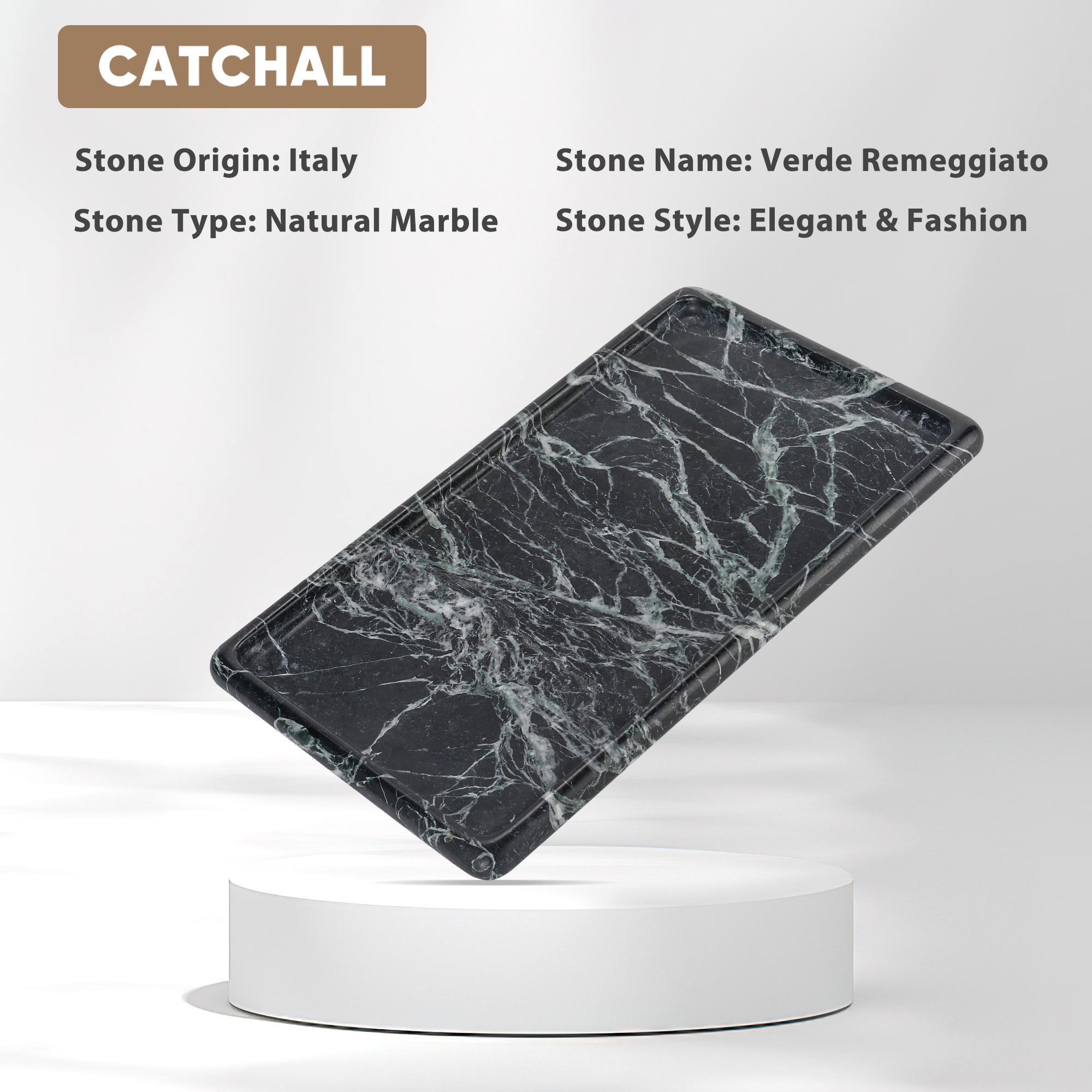 Koville Natural Stone One-Piece Square Trays in Verde Remeggiato, product view 70