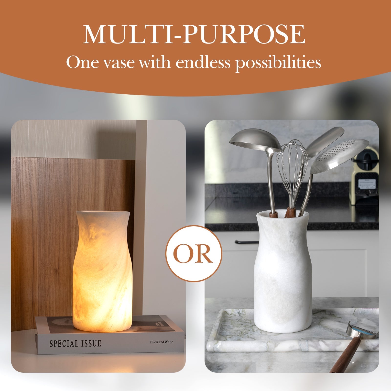 Koville Natural Stone Necked Vase for Floral Styling - 85 x 9 in natural stone, product view 3