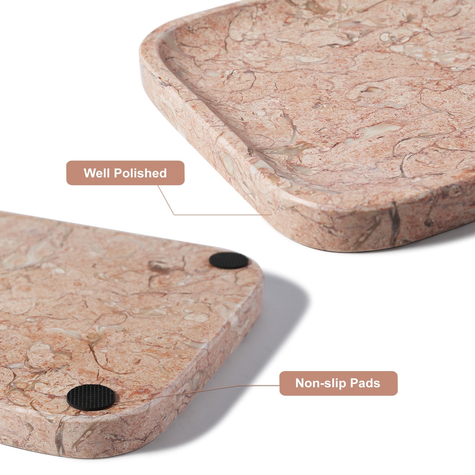 Koville Natural Stone One-Piece Square Trays in Coquille Pink, product view 98