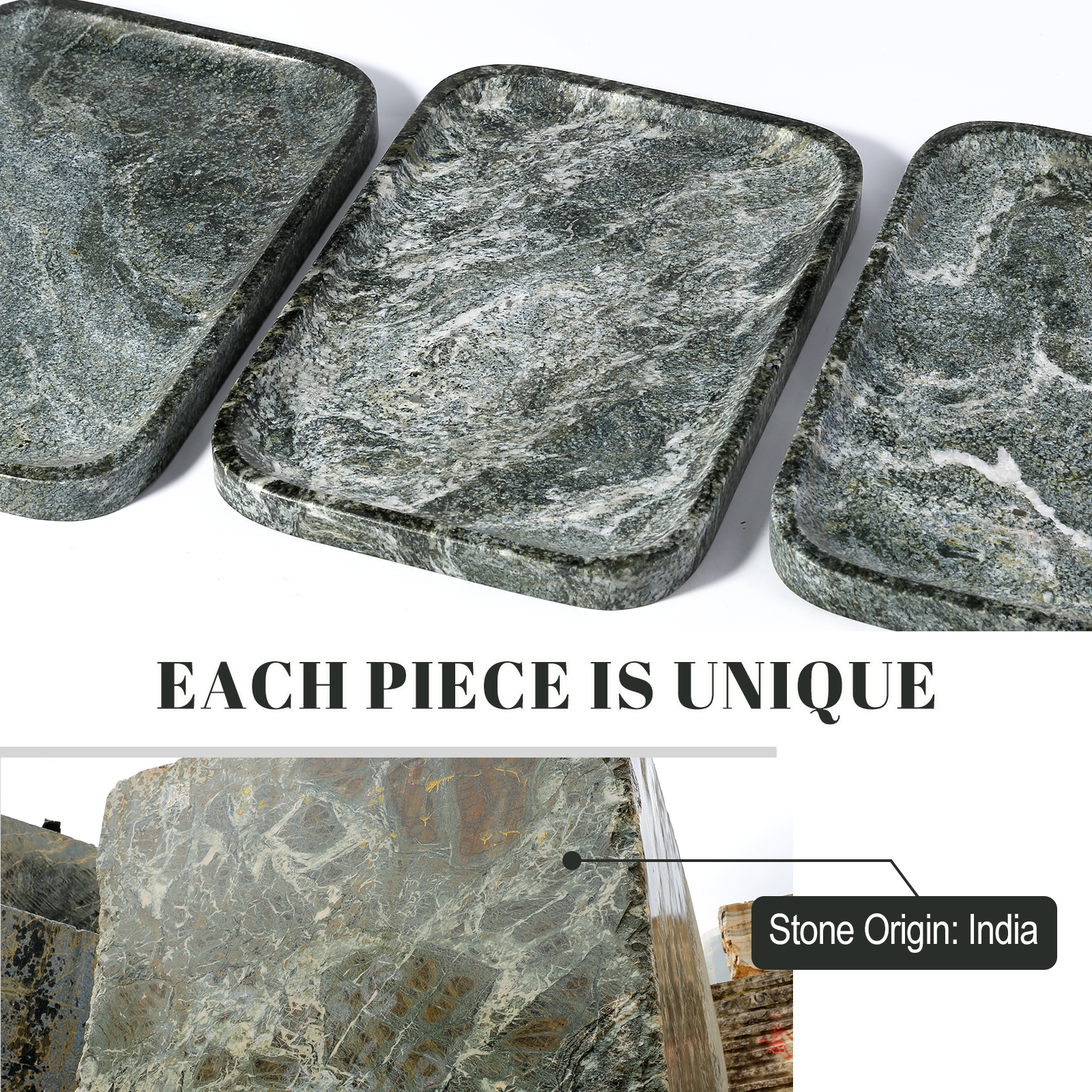 Koville Natural Stone One-Piece Square Trays in Indian Green, product view 105