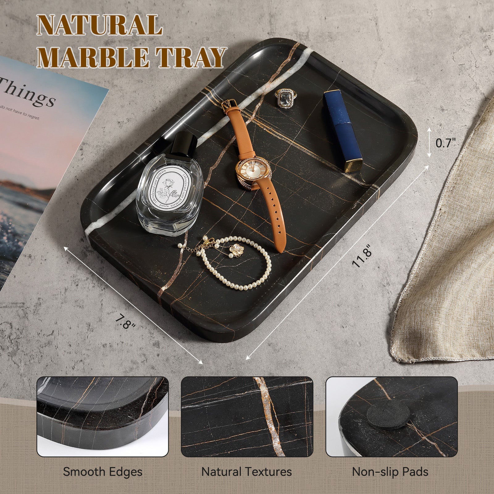 Koville Natural Stone One-Piece Square Trays in Noiraziza, product view 126