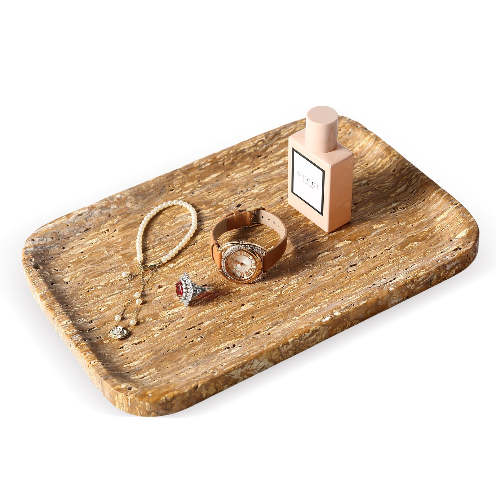 Koville Natural Stone One-Piece Square Trays in Walnut Travertine, product view 170