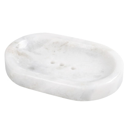 Koville Namib Fantasy marble oval soap dish with undulating surface with a softly shaped oval marble profile with undulating surface detail for a bathroom vanity or shower ledge