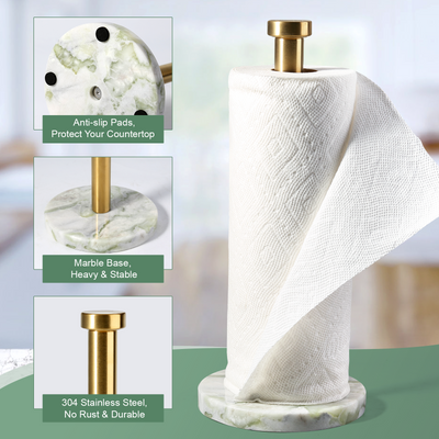 Koville Natural Stone Paper Towel Holder with Gold Metal Rod, 5.9 in Base in natural stone