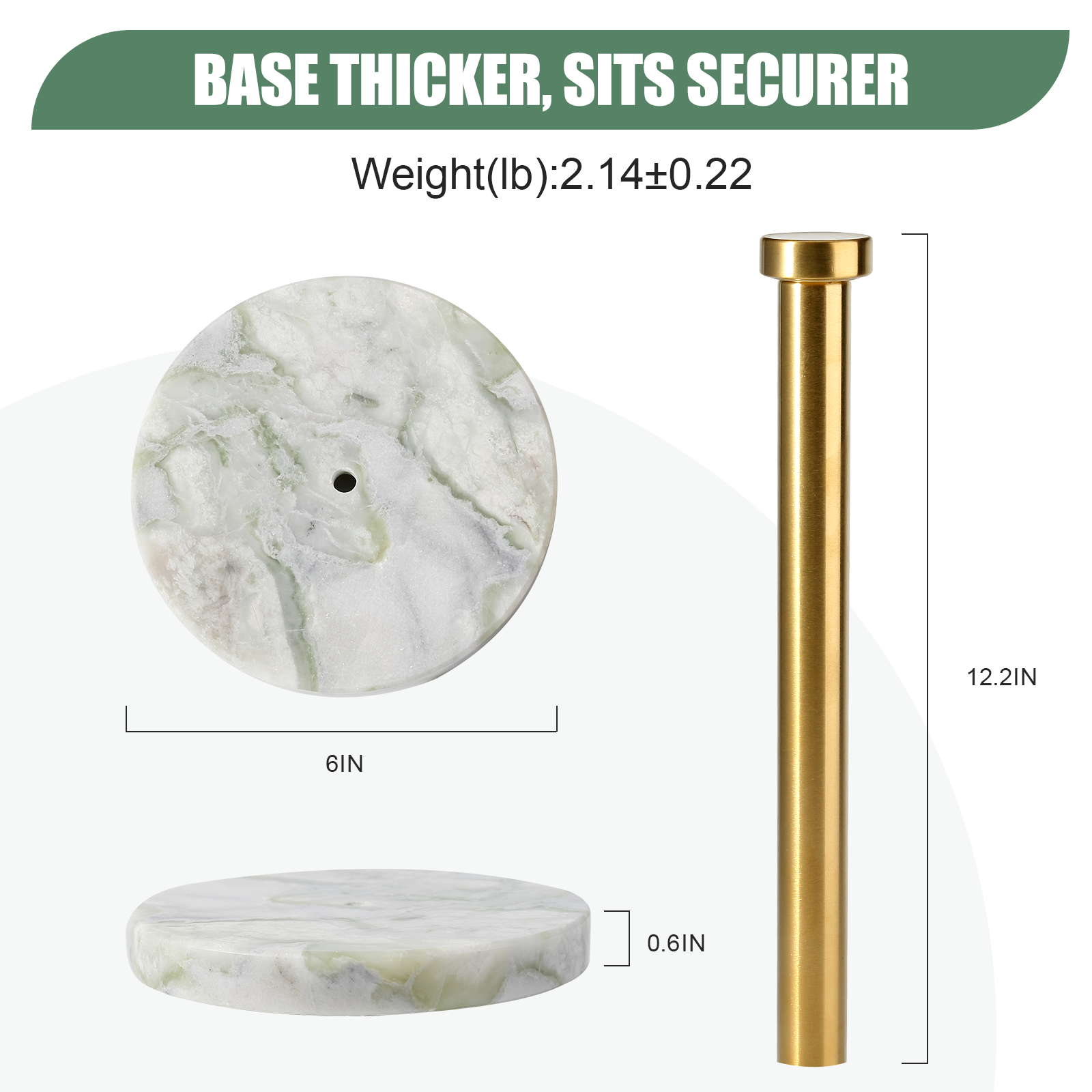 Koville Natural Stone Paper Towel Holder with Gold Metal Rod, 5.9 in Base in natural stone