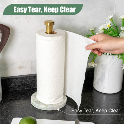 Koville Natural Stone Paper Towel Holder with Gold Metal Rod, 5.9 in Base in natural stone